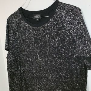 Silver metallic on black t-shirt